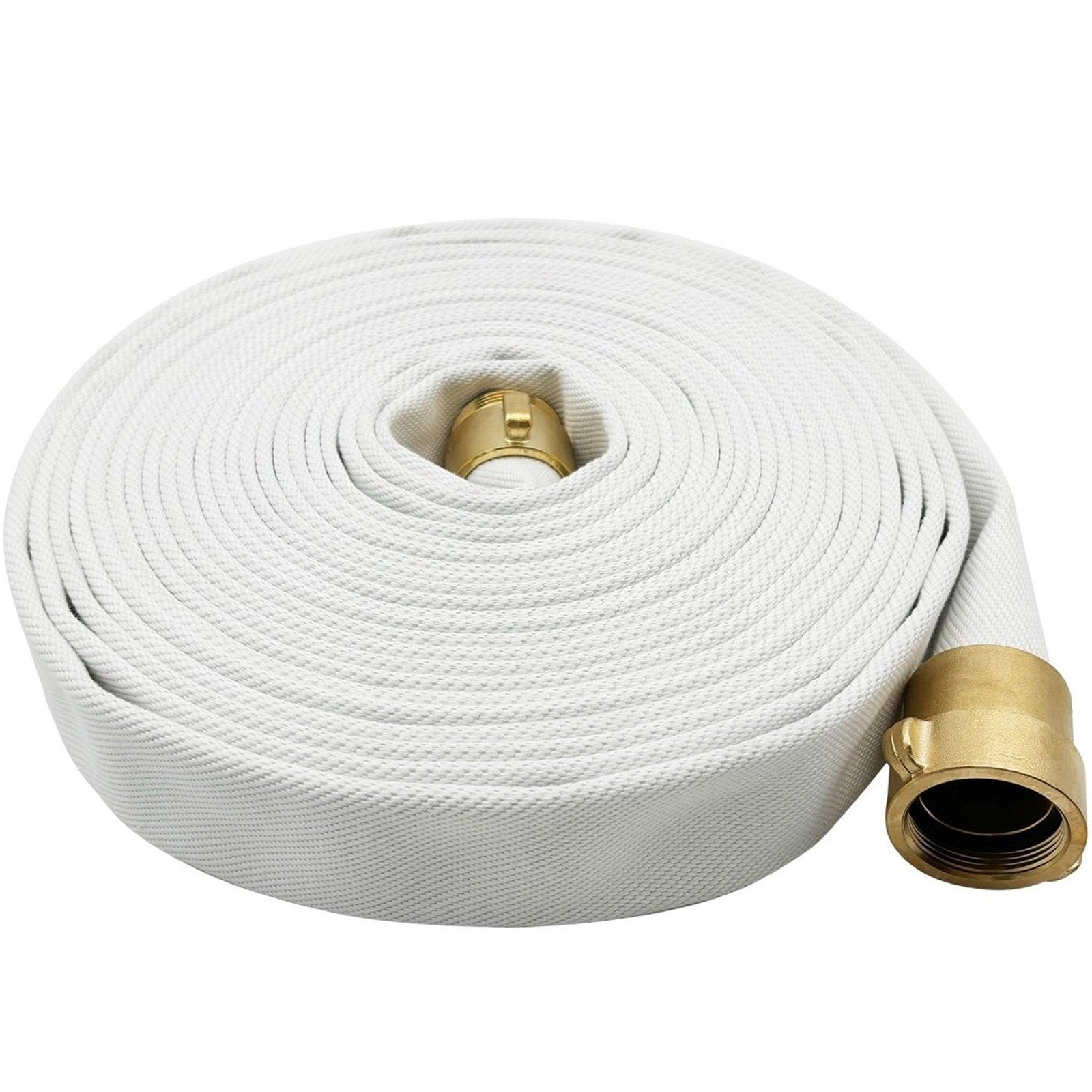 Fire Hose White, 1-1/2” x 50' Lay Flat Heavy-Duty Backwash/Discharge Hose, NST/NH Brass Connectors (1.5” NST/NH-50FT)